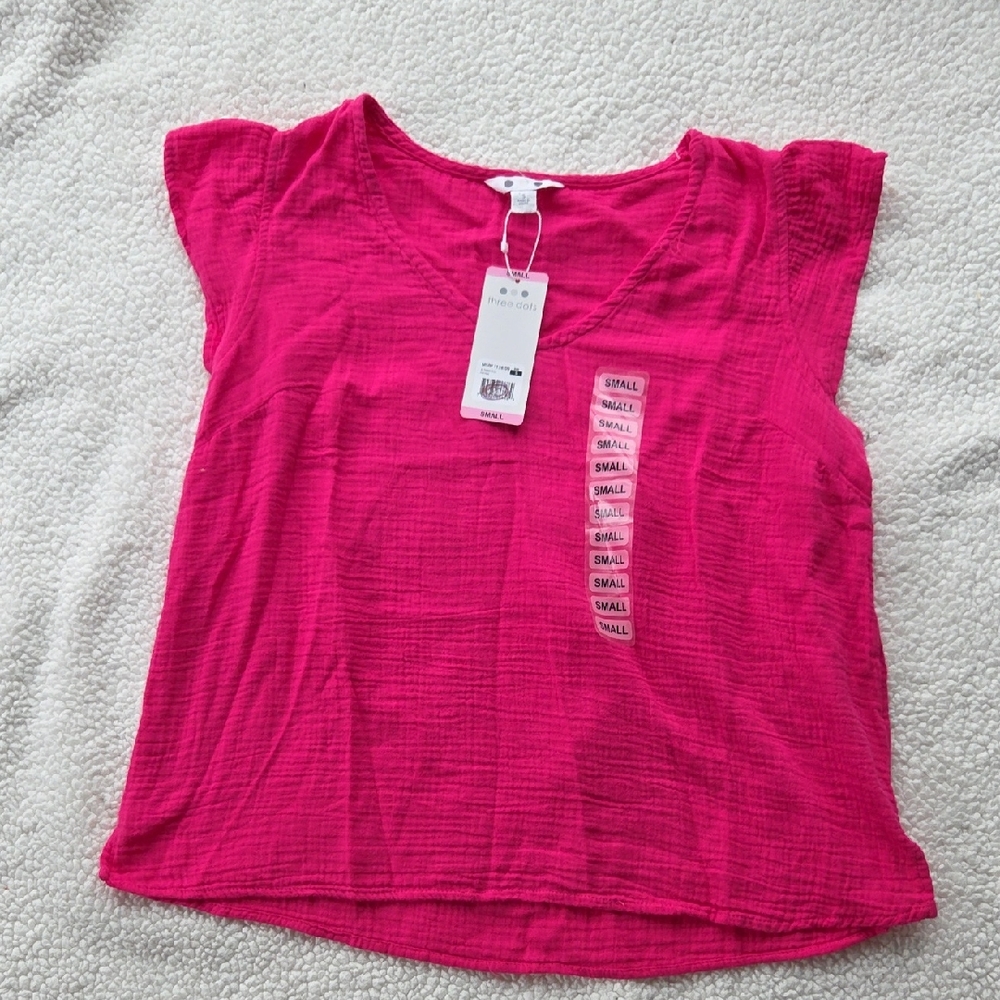 Three Dots Size Small Oversized Vibrant Pink Sleeveless Top 100% Cotton